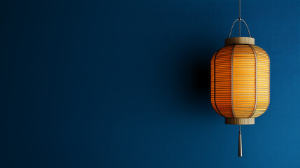 Obraz premium lantern hanging on a blue backdrop, space for text, generative ai