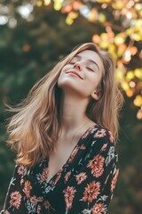 Young Woman Smiling with Natural Beauty in Outdoor Setting