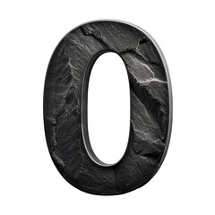 3D Black StoneTextured Number 0 Isolated on White Background, Cut Out