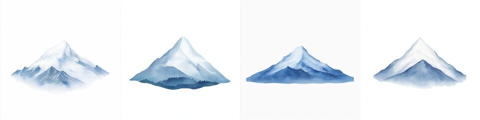Washington state heritage concept. Watercolor mountains in various shapes and sizes.