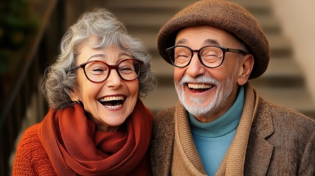 Joyful Elderly Couple Smiling Together in Warm Tones
