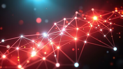 Obraz premium Abstract Network with Pink Background Glowing Points and Lines Digital Mesh