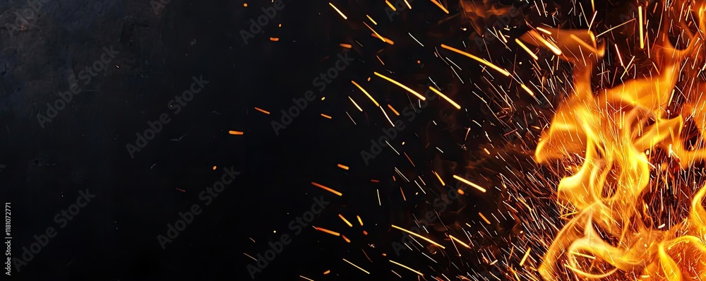 Wall mural fire abstract background idea. dynamic flames and sparks create a striking visual against a dark, te