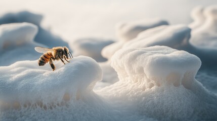 Honeybee on Frosty Landscape: A Serene Winter Scene