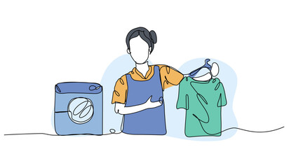 Vector illustration of laundry model. Modern flat in continuous line style.