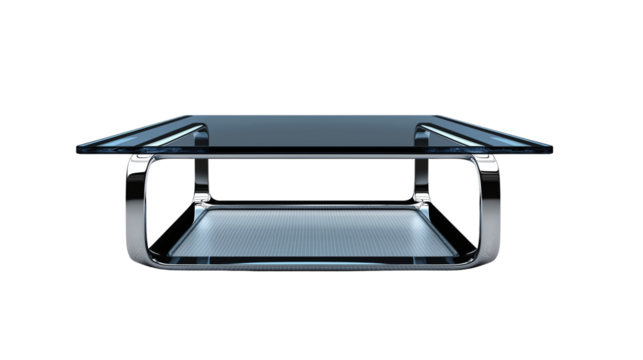 Modern Glass-Top Coffee Table with Polished Metal Legs: Elegant and Transparent Design.