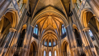 Fototapeta premium Majestic Interior of a Gothic Cathedral: Architectural Marvel