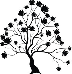 Magnolia Tree Silhouette with Blossoms | Elegant Floral Vector Design