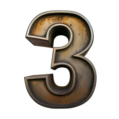 3D Grunge Metal Number 3 Isolated on White Background, Cut Out