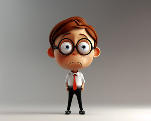 Cartoon Illustration of a Nervous Businessman with Glasses in a White Shirt and Red Tie