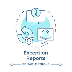 Exception reports soft blue concept icon. Discrepancies between planned and actual performance. MRP output. Round shape line illustration. Abstract idea. Graphic design. Easy to use in booklet