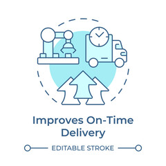 Improves on time delivery soft blue concept icon. Shipment deadlines coordination. Benefit of MRP II. Round shape line illustration. Abstract idea. Graphic design. Easy to use in article