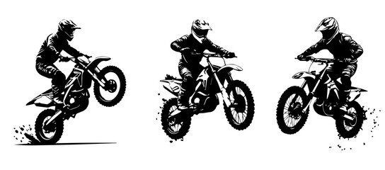 silhouettes of man riding on motocross vector design