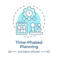 Time phased planning soft blue concept icon. Manufacturing timelines. SAP consumption based regulation. Round shape line illustration. Abstract idea. Graphic design. Easy to use in article