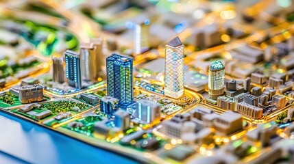 Obraz premium Illuminated Cityscape: A Miniature Metropolis at Night