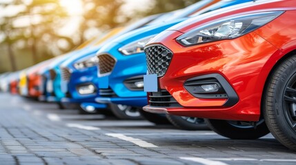 Outdoor parking lot featuring cars for sale and rental services in an automobile parking area