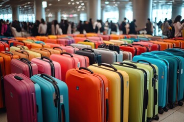 Fototapeta premium Vibrant Suitcases at Busy Airport Terminal