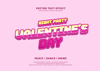 Editable text effects Happy Valentine day 3d cartoon template style premium vector. Valentines Night Party Flyer Poster Vector