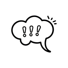 Black and white cartoon speech bubble with multiple exclamation points, speech bubble and exclamation mark cartoon outline doodle hand drawn cartoon.