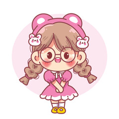 Cute girl of a girl standing neatly character cartoon Vector