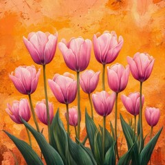 Fototapeta premium tulips , set against a fiery orange background