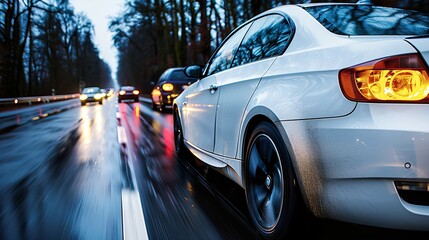 Fototapeta premium Advanced safety features modern car automatically brakes to prevent collision with driver alerted