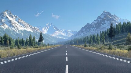 Fototapeta premium Mountain Range Roadtrippers in Flat Design Front View