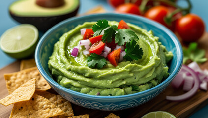 Mexican Guacamole in Creamy Style with Fresh Flavors Representing Street Food