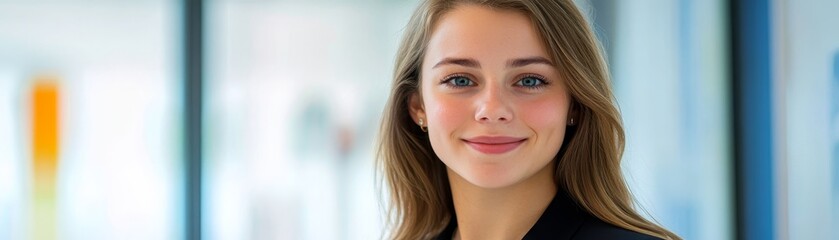 Fototapeta premium Professional woman in business attire office setting portrait photography positive atmosphere