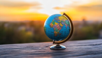 Global economic insights financial data analysis using a globe outdoor setting sunset view