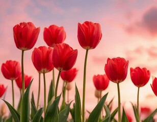 tulips on a warm abstract pink background