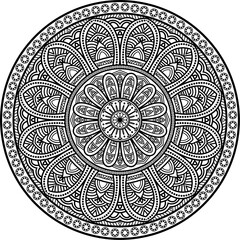 Mandala for coloring book, decorative round ornament. Can be used for greeting card, phone case print, etc. Hand drawn background, vector isolated on white.