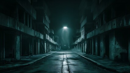Empty darkness in a old grunge dirty street in the middle of night