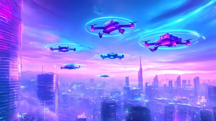 neon city drone delivery futuristic scifi - futuristic cities