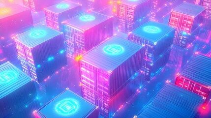 neon shipping containers, digital art, metaverse - metaverse and vi.