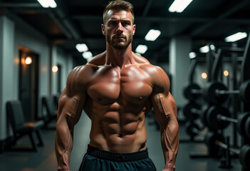 Muscular Bodybuilder Posing in Gym Environment