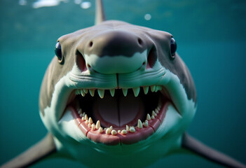 Great White Shark with Open Jaws Underwater Close-Up