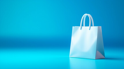 White gift bag set against a gradient blue backdrop.