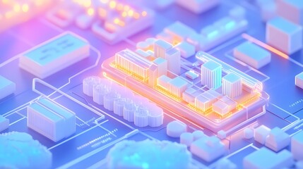 smart city, digital landscape, tech cityscape - pastel colors