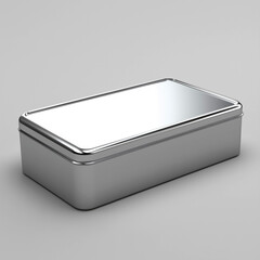 Fototapeta premium Shiny silver tin resting on a plain background.