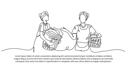 Continuous one line design of laundry model. Minimalist style vector illustration on white background.