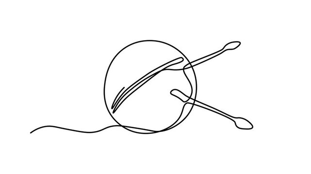 Abstract tangle with threads and knitting needles, knitting, Self drawing animation one continuous line draw, logo