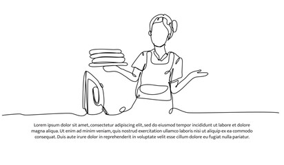 Continuous one line design of laundry model. Minimalist style vector illustration on white background.