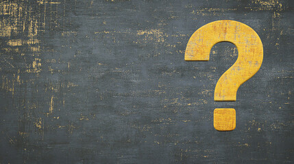 Yellow question mark on dark textured background. Perfect for basic inquiry and simple question concepts.