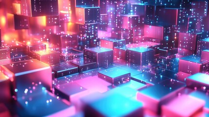 Obraz premium Radiant Glowing Background with Vibrant Cubes and Sparkling Light Effects