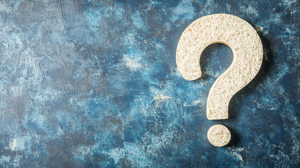 Textured question mark on blue background. Represents basic inquiry and simple question concepts.