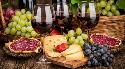 Delicious Red Wine Tasting with Cheese and Grapes