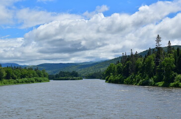 River in the forest. Far East, Khabarovsk Territory, Anyui river. The foothills of Sikhote-Alin.