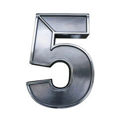 3D Silver Number 5 Isolated on White Background, Cut Out