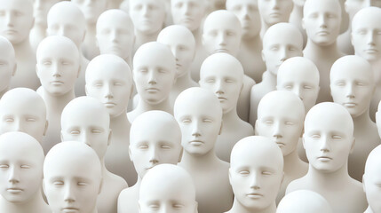 Obraz premium Identical white mannequin heads. Represents conformity concepts.